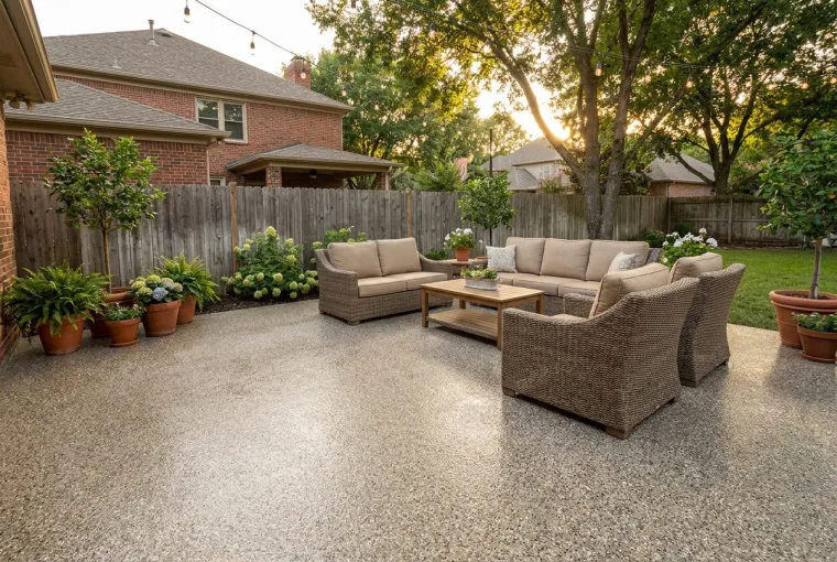 Backyard patio finished with a decorative epoxy coating